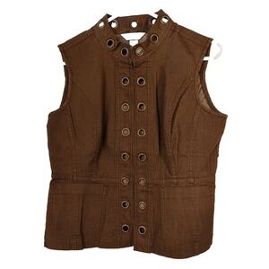 NWT Women's Small S Christopher & Banks Metal Grommet Brown Vest Hook Closure